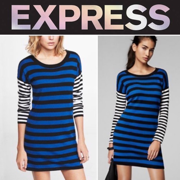 ♻️👗 Zipper Mix Striped Sweater Dress EXPRESS Blue - Picture 3 of 12